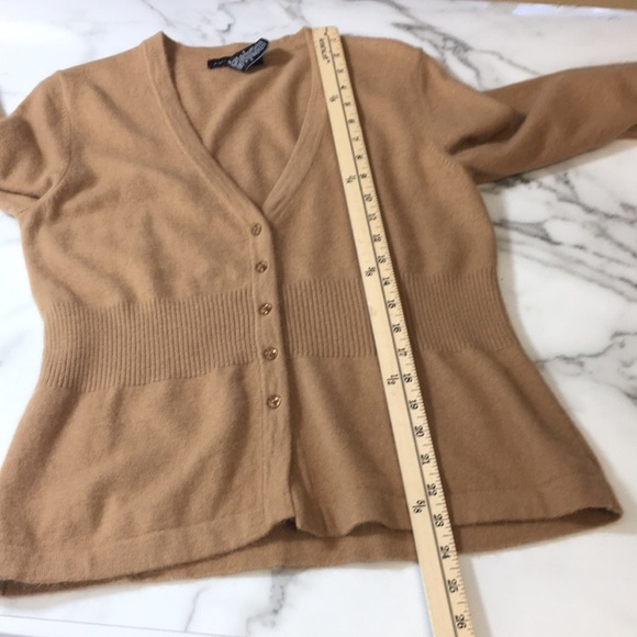 Julia Jones Tan Knit Angora Rabbit Hair Cardigan Sweater Womens Large V Neck - Picture 9 of 10